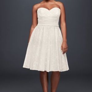 David’s Bridal Strapless Tea Length Wedding Dress